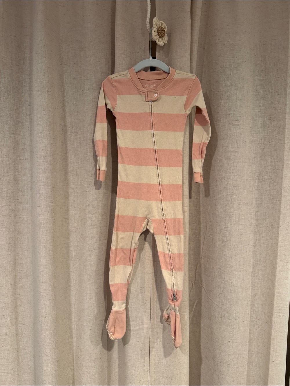 Burt's Bees Baby Pink & Cream Striped Footies Pajamas Organic Cotton 18M